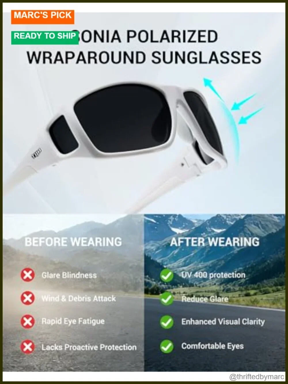Polarized Sports Sunglasses TR90 Wraparound UV400 Lightweight